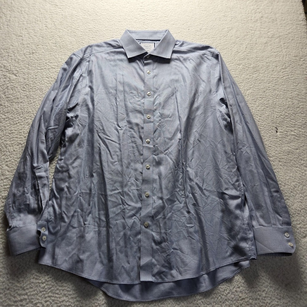 Charles Tyrwhitt Shirt Mens 18 36/37 Blue Herringbone Non Iron Long Sleeve